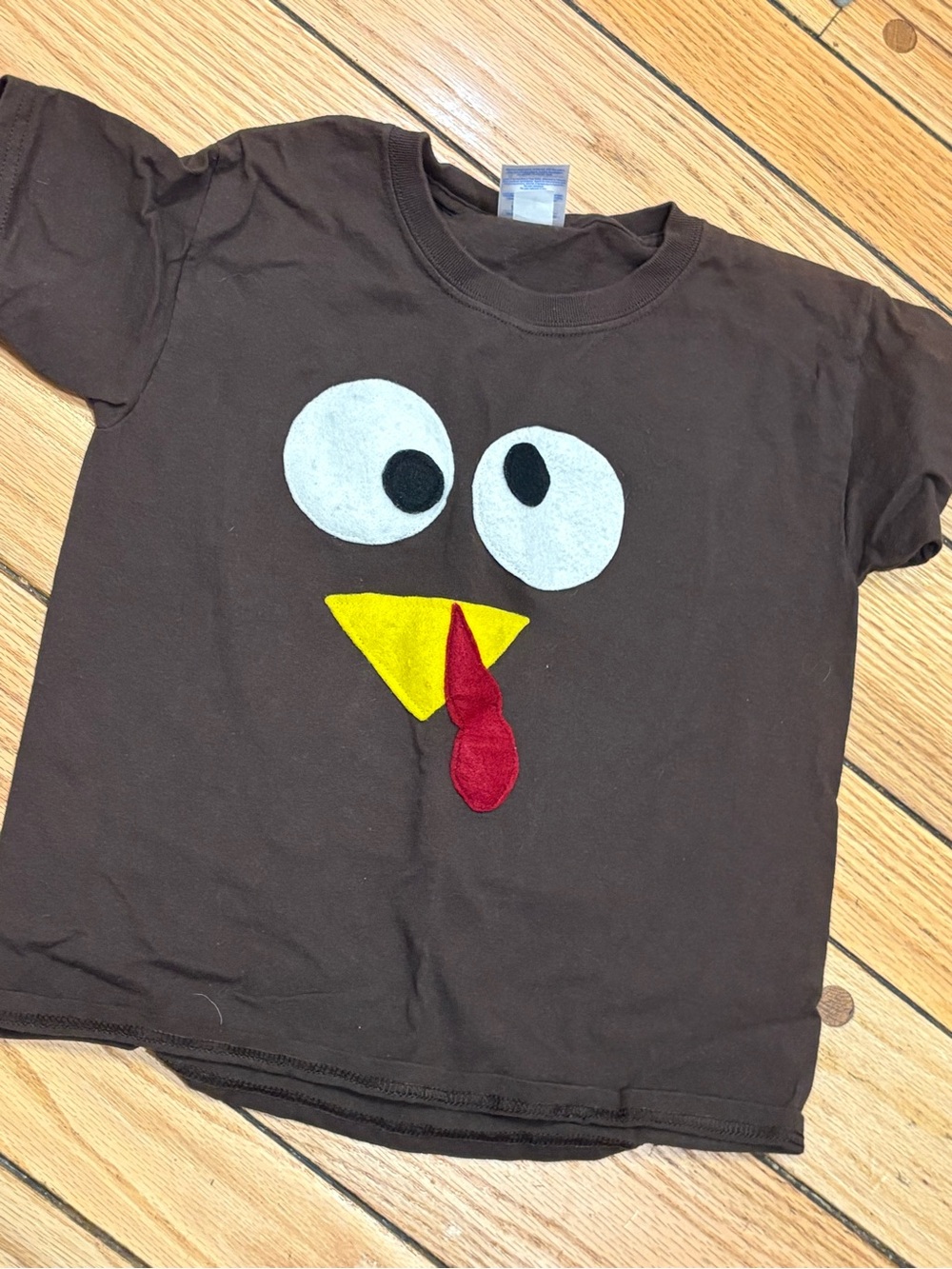 Gildan Brown Kids Turkey Face cotton Tee thanksgiving youth small tshirt